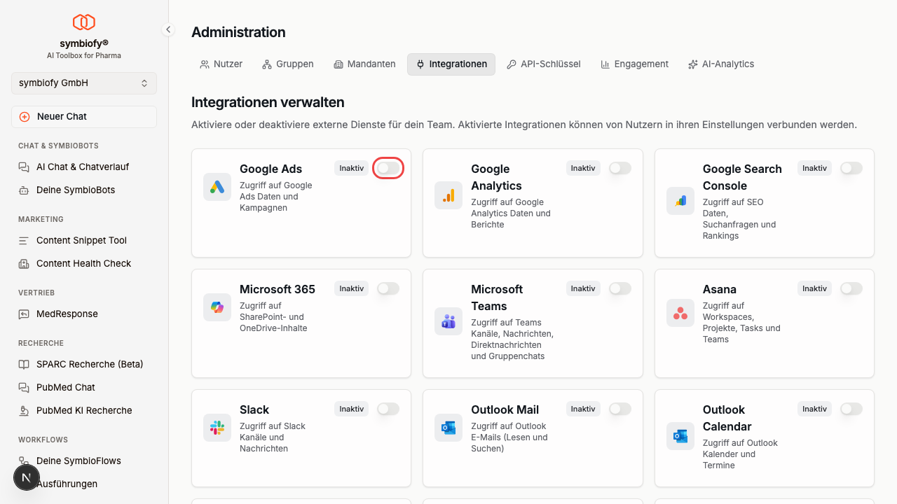 Integrationen verwalten