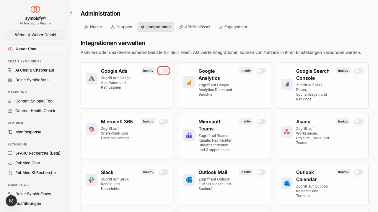 Integrationen verwalten