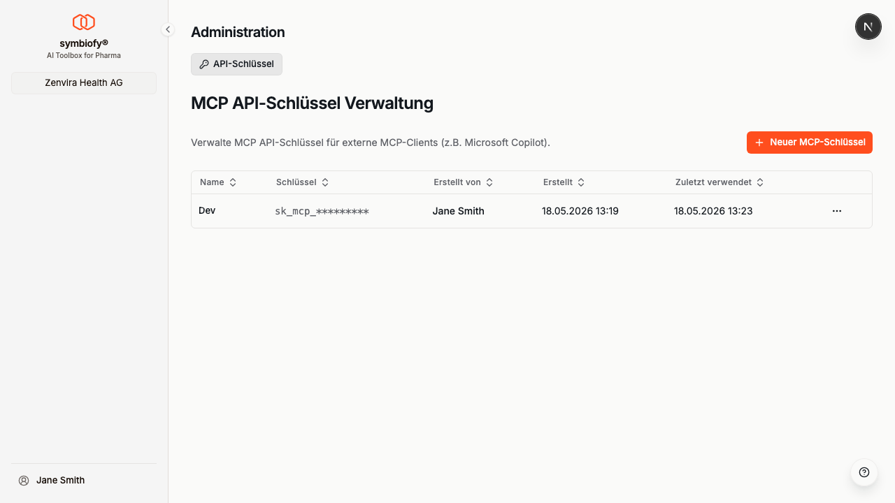 MCP API-Schlüssel Tab