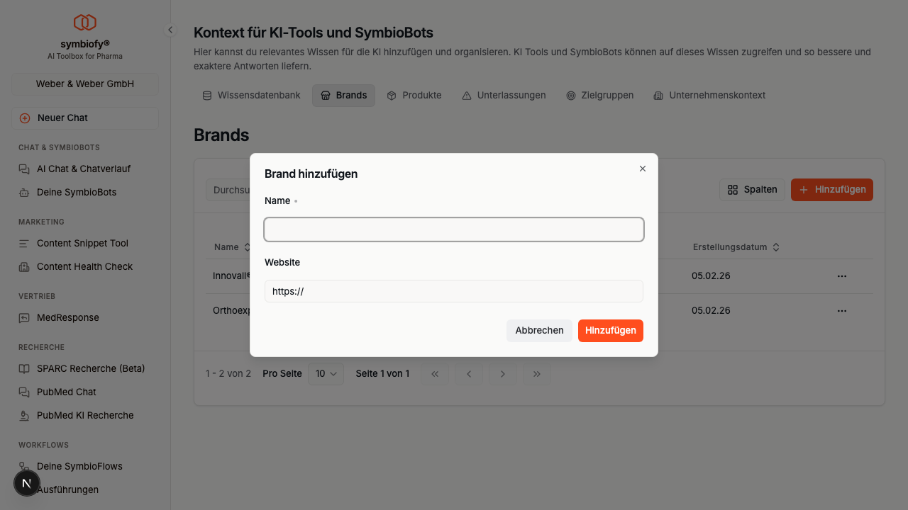 Marke hinzufügen Dialog