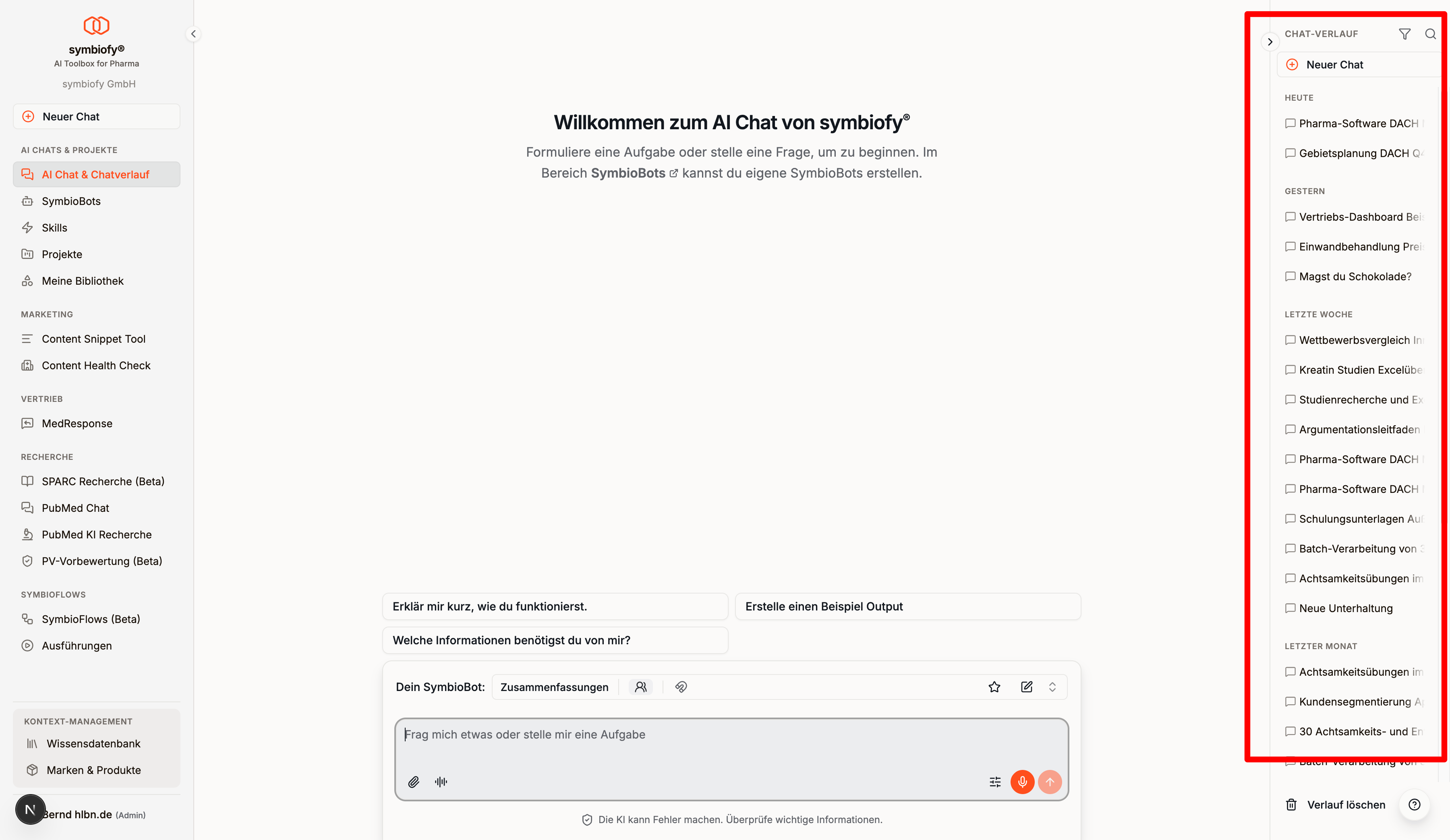 Chat-Verlauf in der Seitenleiste