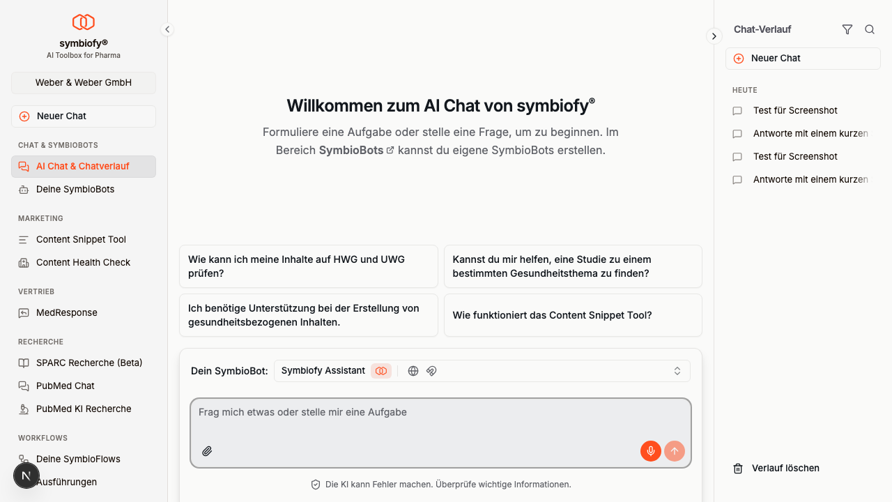 Chat-Verlauf in der Seitenleiste
