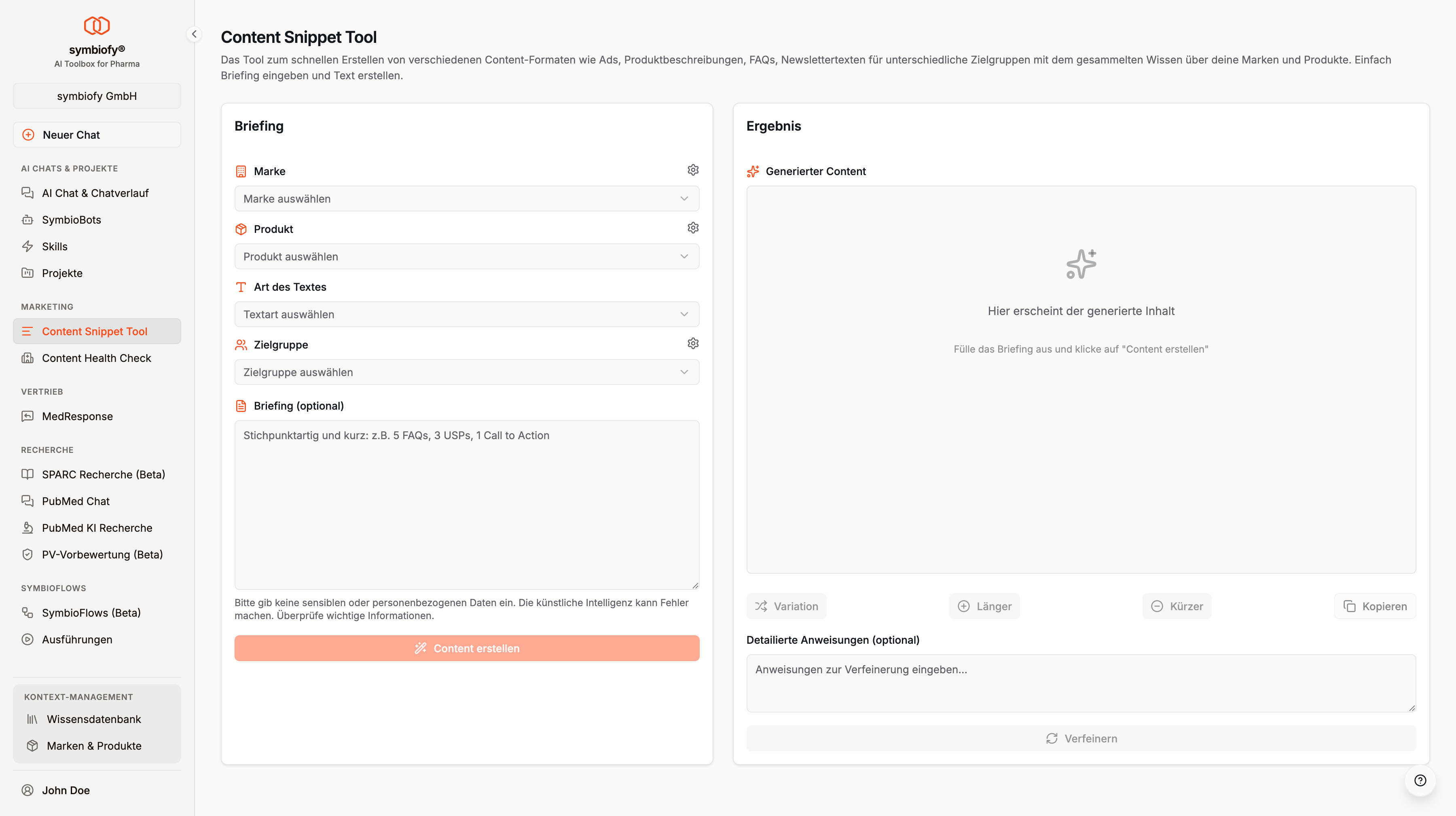 Content Snippet Tool Übersicht