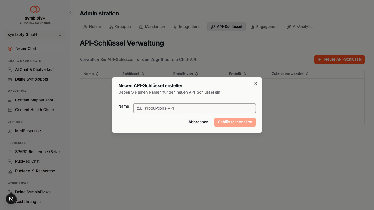 Backend API-Schlüssel erstellen