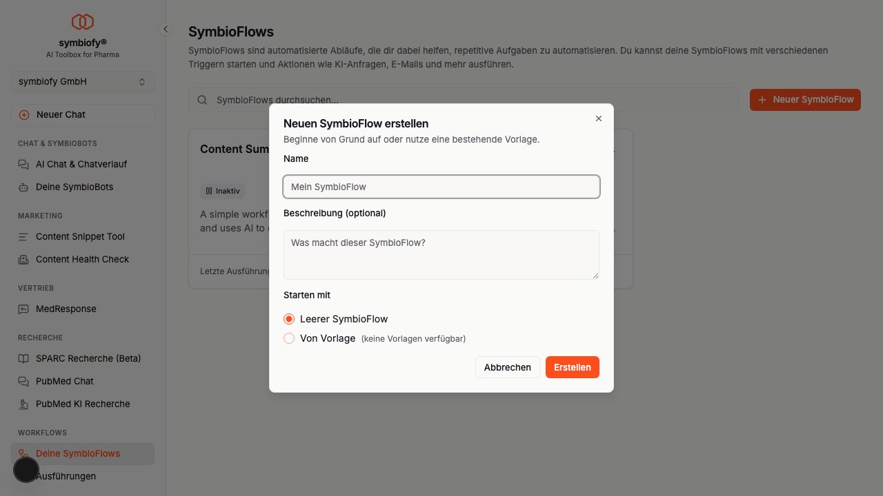 Neuen SymbioFlow erstellen