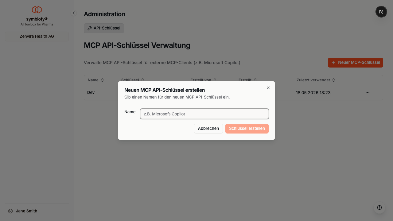 Neuen MCP API-Schlüssel erstellen
