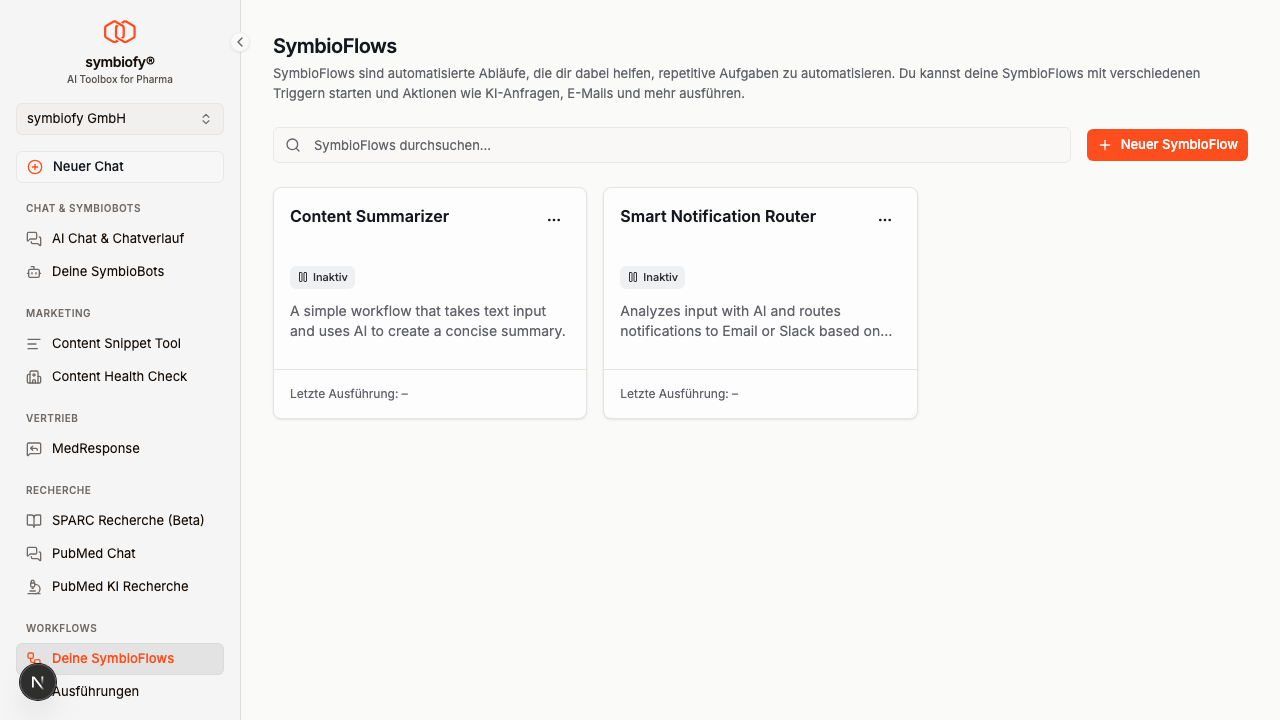 SymbioFlows Übersicht