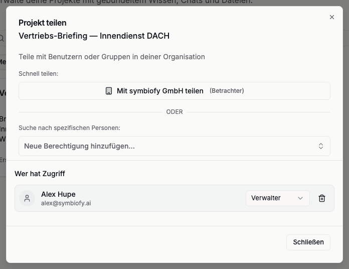 Dialog "Projekt teilen"