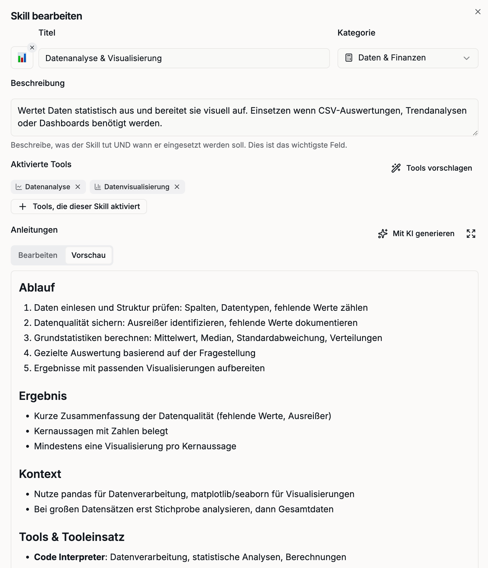 Skill-Karte mit Kategorie und Icon