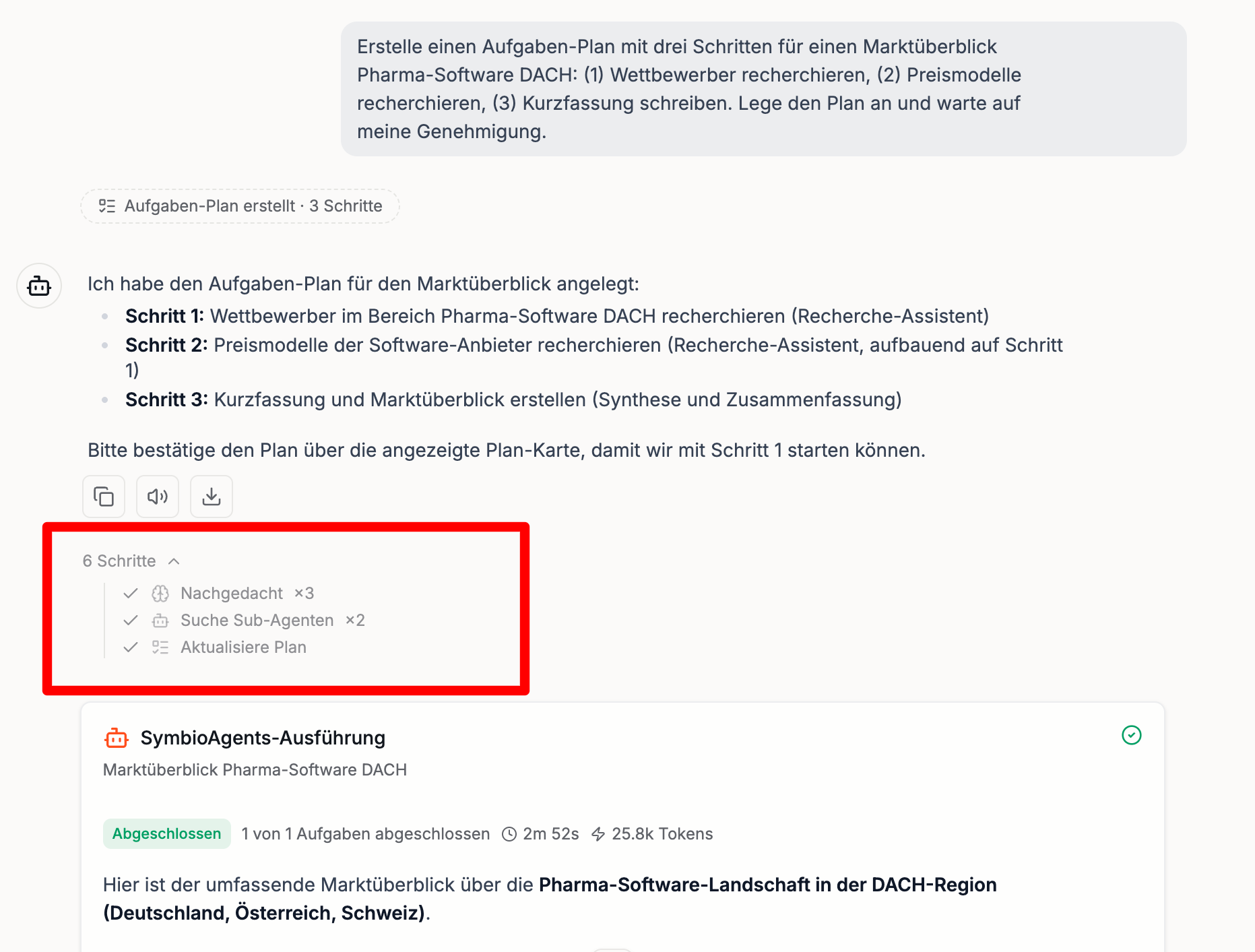 Schritt-Verlauf unter einer Antwort