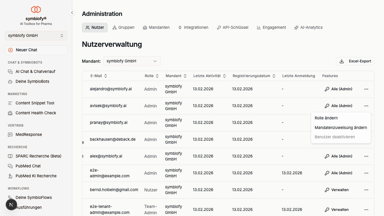 Benutzer-Aktionsmenü