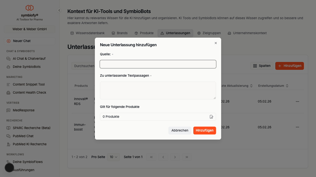 Unterlassung hinzufügen Dialog