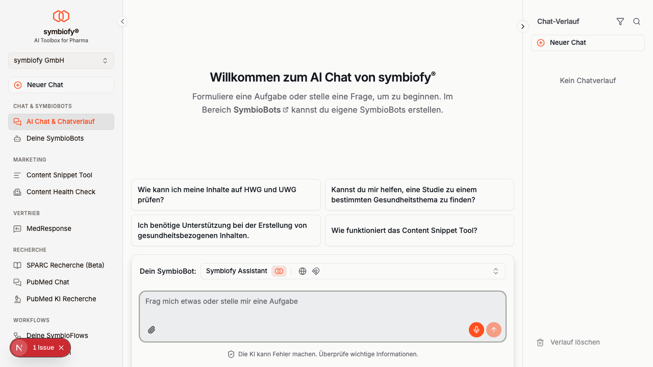 AI Chat Willkommensbildschirm