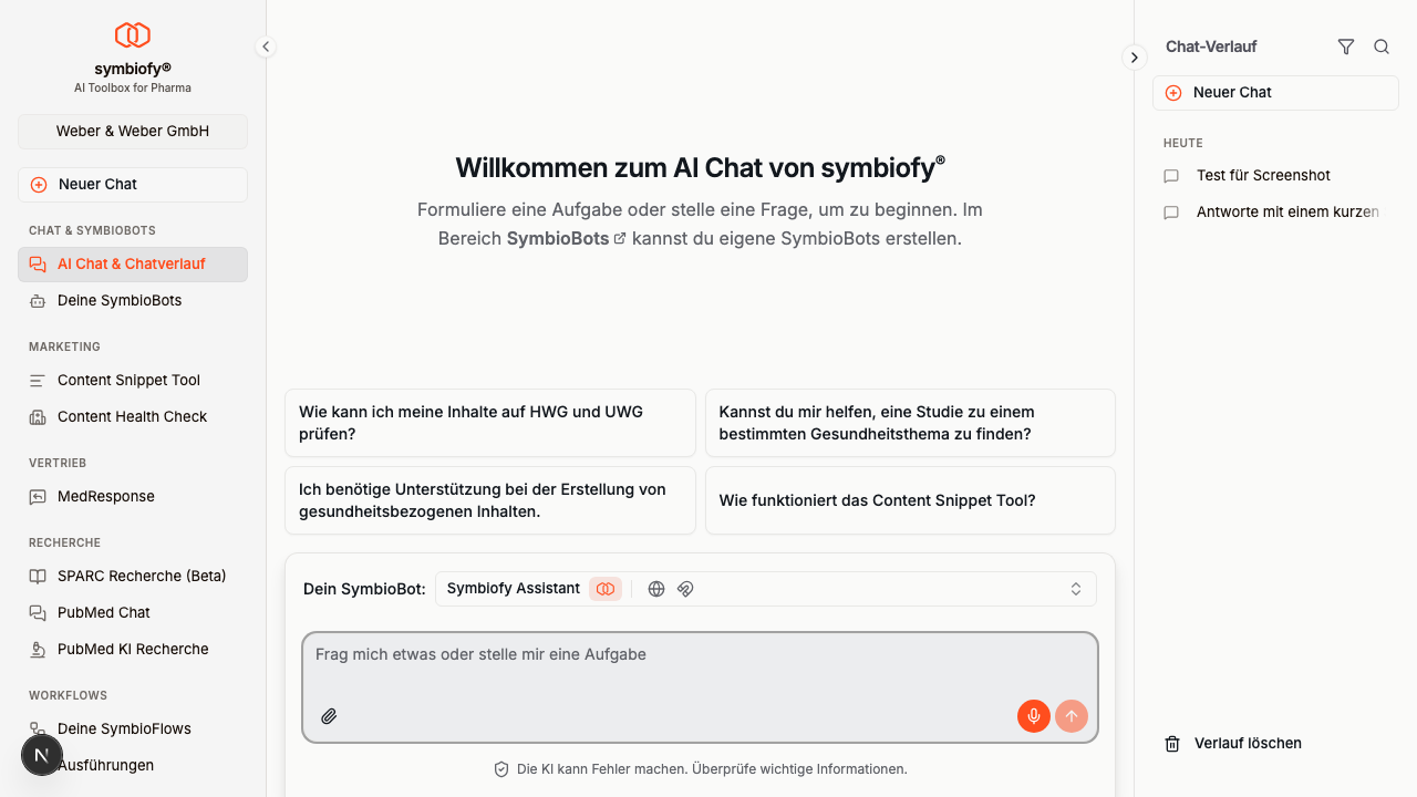 AI Chat Willkommensbildschirm