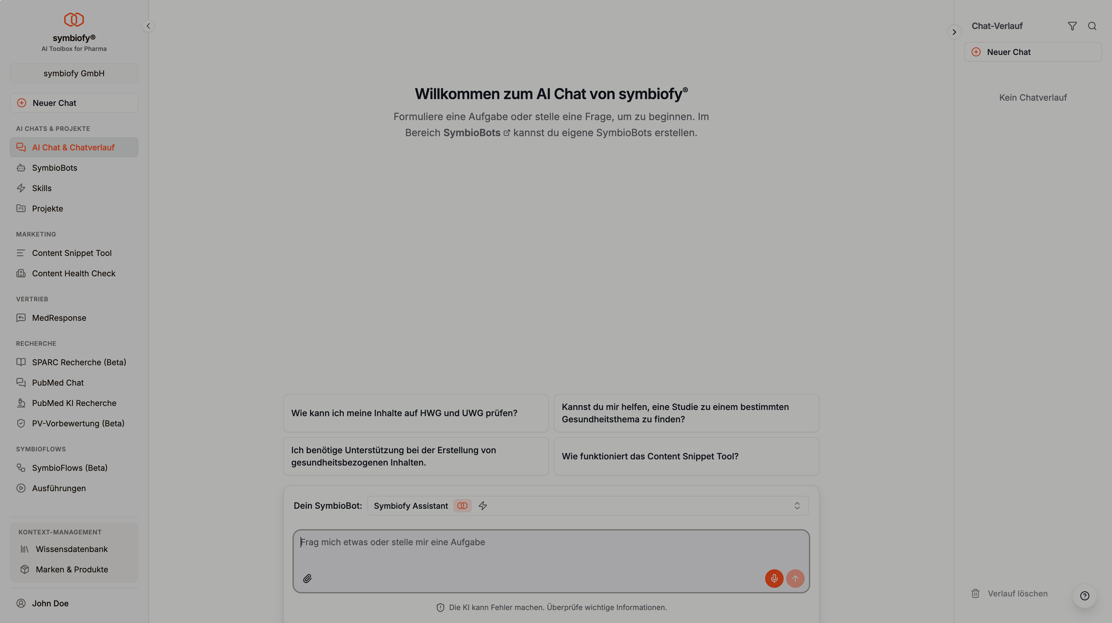 AI Chat Willkommensbildschirm